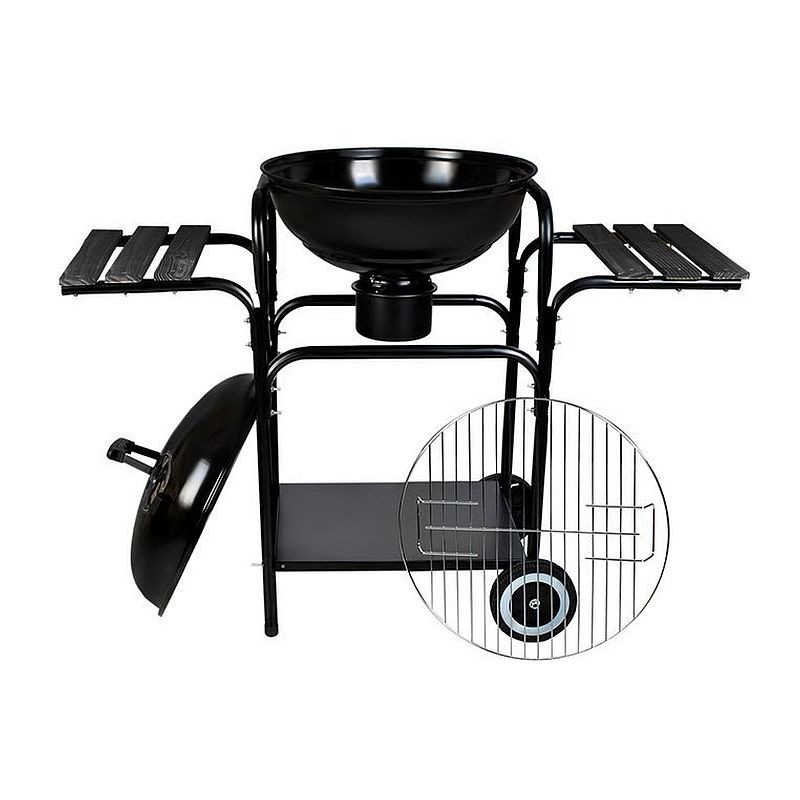 Gratar rotund BBQ pe carbuni, mobil, rafturi laterale, capac, 46.5 cm, Kaminer - imagine 9